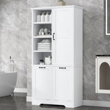 ZUN Bathroom Storage Cabinet with Doors and Drawers, Tilt-Out Laundry Hamper, Multiple Storage Space, WF530560AAK