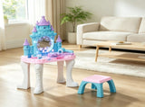 Multicolor Girls Vanity Set Castle Design Makeup Table with Mirror, Stool, Light, Music for 3-6 04051526