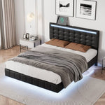 ZUN Full Size Floating Bed Frame with LED Lights and USB Charging,Modern Upholstered Platform LED Bed 16741764