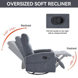 Manual Recliner Chair with Rocker and Swivel in Fabric for Living Room, Grey W3224P289293