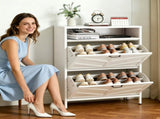 Metal Cabinet White - 2 Flip Drawers Open Storage Layer Rack, Slim 11.8"D Freestanding Steel T2398P482740