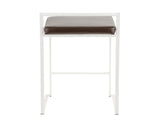 Contemporary Stackable Counter Stool in White with Brown Faux Leather Cushion - Set of 2 B202P222381
