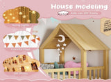 Twin Size House Floor Bed, Double Twin Floor Bed with Door and Full-length Guardrails, W1580P327129