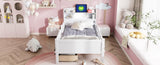 Wood Twin Size Platform Bed with Built-in LED Light, Multi-functional Headboard, Guardrail and 2 N709P243969K
