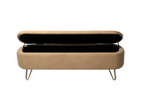 Camel Storage Ottoman Bench for End of Bed Gold Legs, Modern Camel Faux Fur Entryway Bench W117082031
