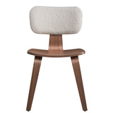 White Boucle and Walnut Side Chair with Upholstered Back B062P209233