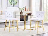 A set of 2 white and gold vintage crocodile leather bar chairs, featuring crystal clasp design and W3875P383108