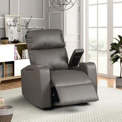 ZUN 1pc Modern Power Recliner Glued Solid Wood Frame Heavy Duty Steel Rail Upholstered Faux Leather B011P205590