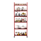 Red 6 Tier Slim Rolling Storage Cart, Mobile Shelving Unit with Wheels, Metal Wire Storage Shelving W2167P195984