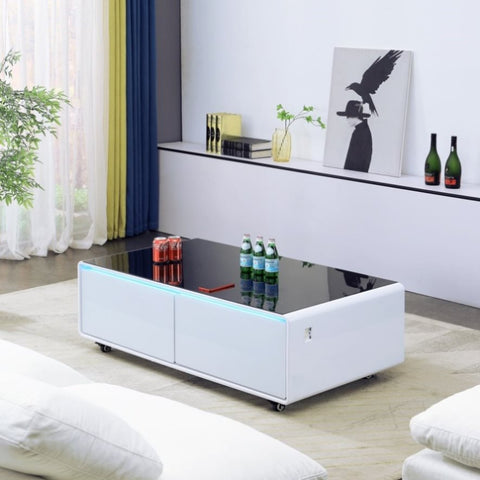 ZUN Smart Table Fridge, Multifunctional Coffee Table, Tempered Glass Table Top and Back Storage W1241122656