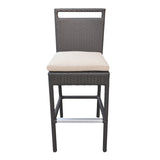 Tropez Outdoor Patio Wicker Barstool with Water Resistant Beige Fabric Cushions B2736P268523