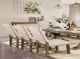 Rustic Classic 2pcs Chairs Beige Fabric Upholstered Cushion Side Chairs Nailhead Trim Kitchen B011110869