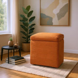 Orange Corduroy Storage Ottoman with Rubber Feet Compact Soft Cube Seat, 424244cm 31608357