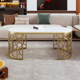 ZUN Modern Oval Coffee Table with Cut-Out Pattern Metal Stainless Steel Frame in 47.2" N735P192911K