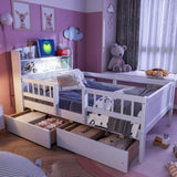 Wood Twin Size Platform Bed with Built-in LED Light, Multi-functional Headboard, Guardrail and 2 N709P243969K