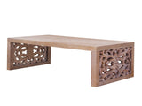 47.2" Rustic Carved Wood Coffee Table Handcrafted Look with Ornate Side Panels, Natural Finish W2729P298156