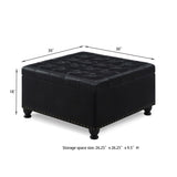 ZUN Large square storage with wooden legs, Upholstered button tufted coffee table with nail trims for 12436227