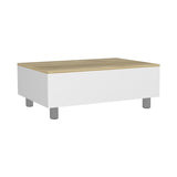 ZUN Gambia Lift Top Coffee Table, Four Legs -White / Light Oak B20091866