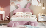 Full Size Upholstered Platform Bed with Cartoon Ears Shaped Headboard and Light, Pink N709P195300H