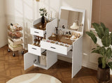 3-in-1 Vanity Desk with Flip Top Mirror, Glass Top Compact Makeup Vanity & Hidden Storage, Vanity N704P391337K