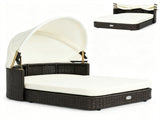 Hand-Woven PE Rattan Dog Bed with Adjustable Canopy, Elevated Outdoor Pet Daybed with Washable Plush 33241988