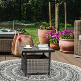 ZUN Outdoor Wicker Side Table with Umbrella Hole & Storage Space, Square PE Rattan End Table for Patio 01819860