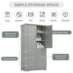 ZUN Tall and Wide Storage Cabinet with Doors for Bathroom/Office, Three Drawers, Grey WF299285AAG