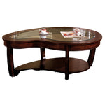 ZUN Dark Cherry 1pc COFFEE TABLE Open Bottom Shelf Unique Design Glass Insert Top Living Room Furniture B011P246323