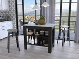 Rockaway 3-Shelf Kitchen Island Black and Ibiza Marble B06280049