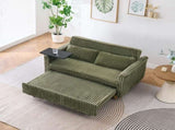The pull-out push-in green corduroy sofa with dual functions, equipped with a movable tabletop W3371P302294