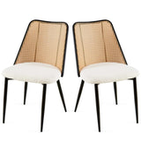 ZUN Off White Rattan Dining Chairs Set of 2,Boucle Chairs with Natural Cane Back, Upholstered Dining W1164P218677