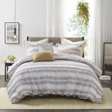 Oversized Chenille Jacquard Striped Comforter Set with Euro Shams and Throw Pillows B035128974