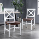 ZUN Roshan Farmhouse Acacia Wood Dining Chairs, White / Walnut 62888.00WWALN