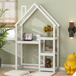 ZUN House-shaped Wooden writing Desk,Kids study Table,Bookshelf & Toy Storage,White W504P145324