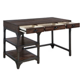 ZUN Espresso Oak and Antique Black 3-Drawer Writing Desk B062P215484