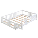 full Size Floor Bed with Door,Solid Wood Platform Bed Frame with Fence,Suitable for children,Pine W495123240