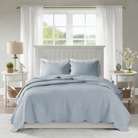 ZUN 3 Piece Reversible Scalloped Edge Quilt Set B035129070