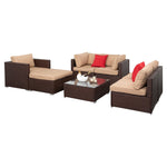 ZUN 7 Pieces Wood Grain Patio PE Wicker Rattan Corner Sofa Set 38435070