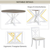 ZUN 5-Piece Retro Functional Dining Table Set Extendable Round Table and 4 Upholstered Chairs for Dining 81542784