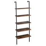 ZUN Industrial Wall Mounted Bookcase 5-Tier Open Ladder Shelf Bookshelf with Metal Frame, 23.6" L x 18960257