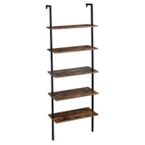 ZUN Industrial Wall Mounted Bookcase 5-Tier Open Ladder Shelf Bookshelf with Metal Frame, 23.6" L x 18960257