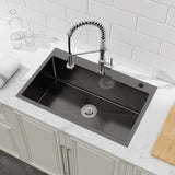 Kitchen Sink, 30x19 Single Bowl, Overmount Handmade Sink in Black, with US Standard Drain and 09418376