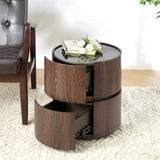 MDF ITALIAN HIGH-GRADE DOUBLE-LAYER STORAGE ROUND SIDE TABLE, BROWN AND BLACK COLOR N770P281243B