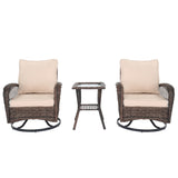 ZUN 3 Pieces Patio Furniture Set, Outdoor Swivel Gliders Rocker, Wicker Patio Bistro Set with Rattan 40555830