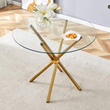 ZUN Round clear glass dining table with a unique shape for 4-6 people, with ring-shaped gathered gold W1151P208338