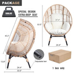 ZUN Patio PE Wicker Egg Chair Model 2 with Natural Color Rattan Beige Cushion 86541449