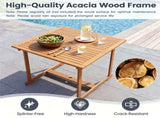 5-Piece Acacia Wood Patio Dining Set, 4-Person Outdoor Square Table & Armchair Set with Umbrella 49434874