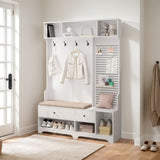 Multi-purpose Hallway Hall Tree with Removable Linen Cushioned Entryway Bench, Coat Rack, Storage W757P196820