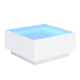 ON-TREND Square High Glossy Coffee Table with 16-color LED Strip Lights, Modern Center Table with N721P191980K