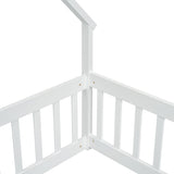Twin Wood House-Shaped Floor Bed with Fence, Guardrails ,White W504P143290